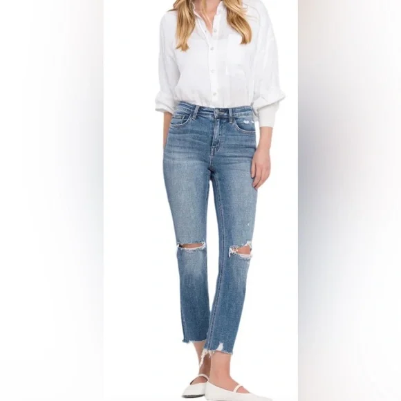 Flying Monkey Holly High Rise Slim Straight Blue Distressed Jeans Size 25 - Picture 1 of 11